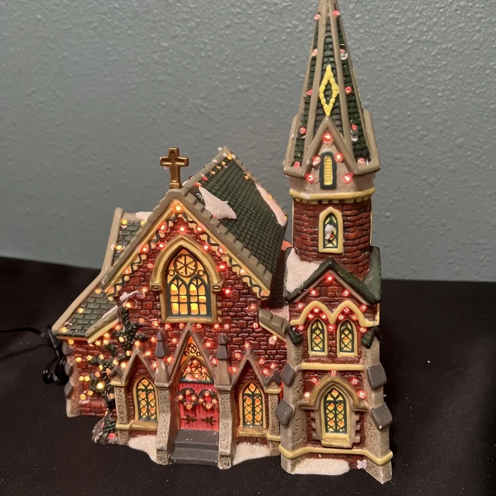 Vintage Dickens Collectables Fiber Optic Christmas Victorian Series Church W Box
